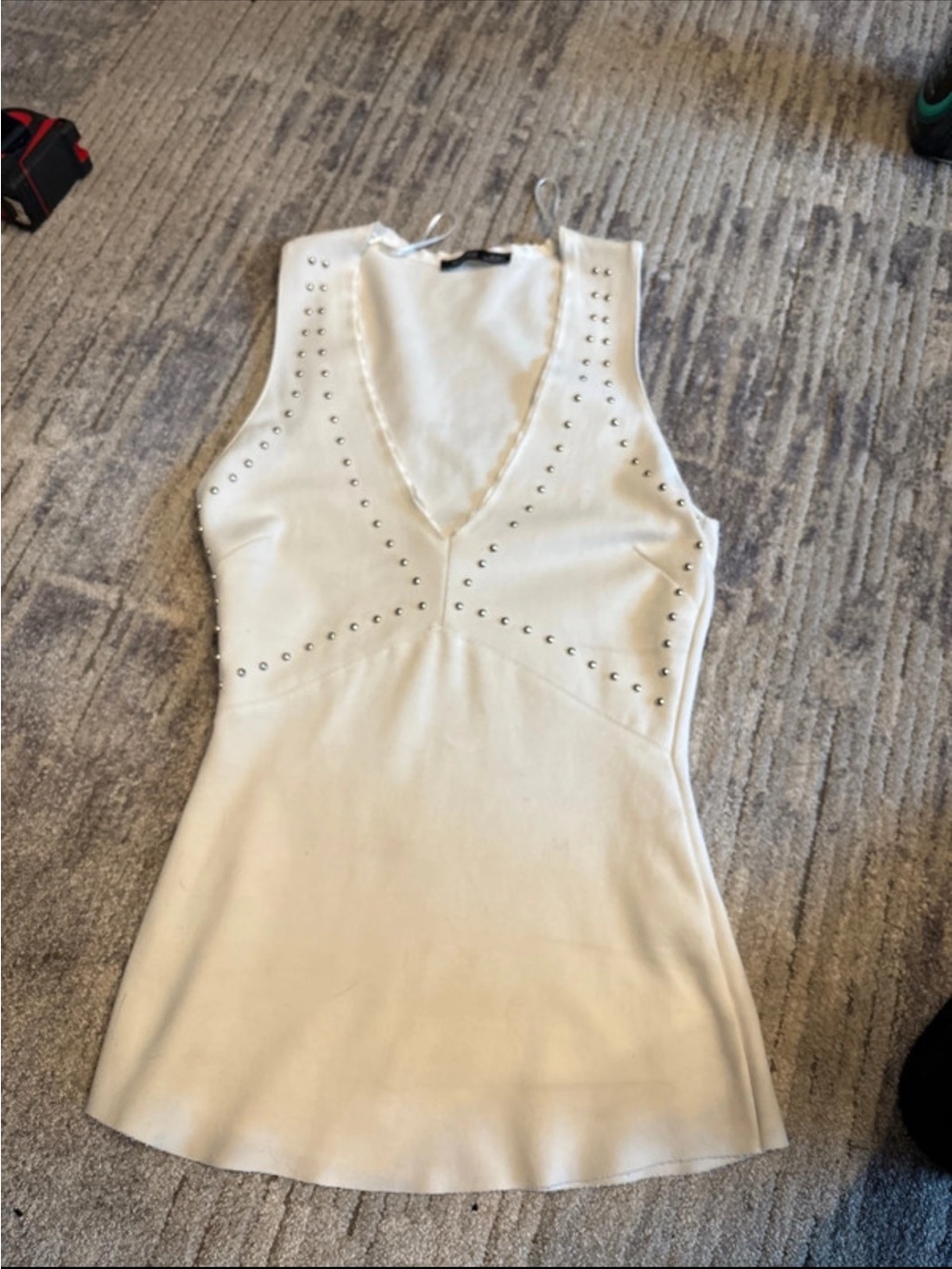 Zara Cream V-Neck Studded Tank